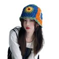 thumbnail image 2 of xiaxaixu Women Knitted Hat with Flower Pattern, Bright Color Matching Hollow Decoration Clothing Accessory, 2 of 9