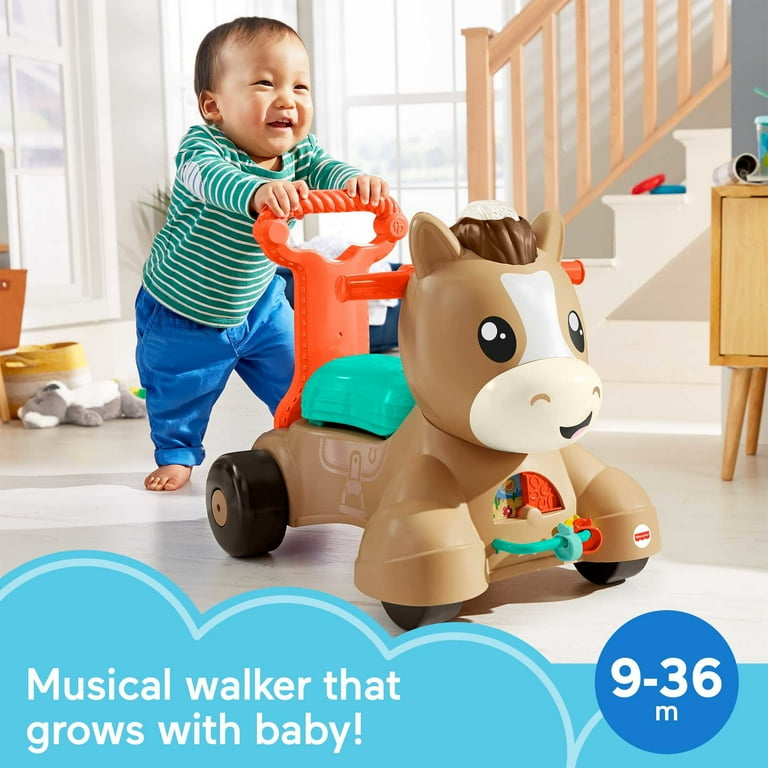 Fisher-Price Walk Bounce & Ride Pony Baby Walker and Ride-on Learning Toy with Music and Lights