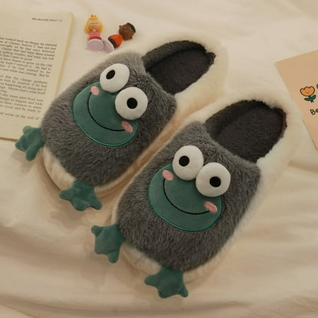 

CoCopeanut 2022 Winter Slippers Women Men Home Floor Shoes Cute Frog Keep Warm Soft Plush Couples Indoor Slides Ladies Cotton Footwear