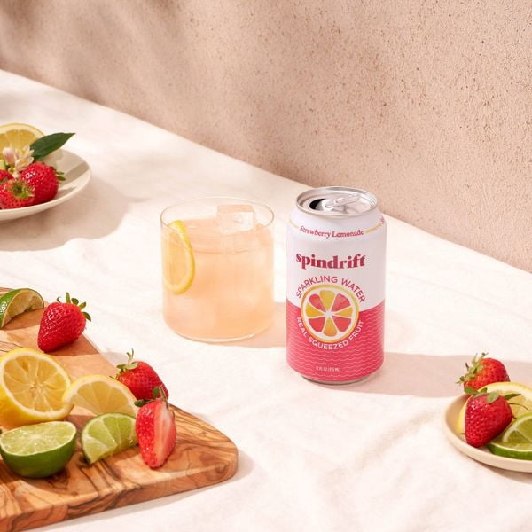 Spindrift Sparkling Water, Strawberry Lemonade, Made with Real Squeezed Fruit, 12 fl oz, 8 Count, No Sugar Added, 7 Calories per Can