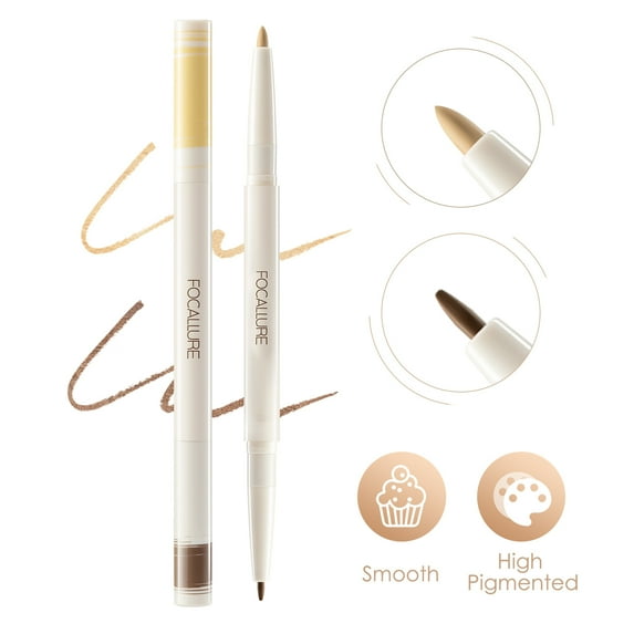 FOCALLURE 3D Shaping Duo Lying Silkworm Gel Eyeliner, Smooth 2-in-1 Gel Eyeliner Pencil,Long Lasting Waterproof Eyeliner Pen with Multi-use and Scalable Design,E01-Matte brighten+light brown
