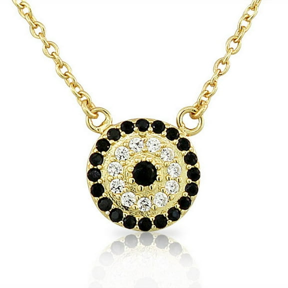 925 Sterling Silver Yellow Gold-Tone CZ Womens Evil Eye Pendant Necklace