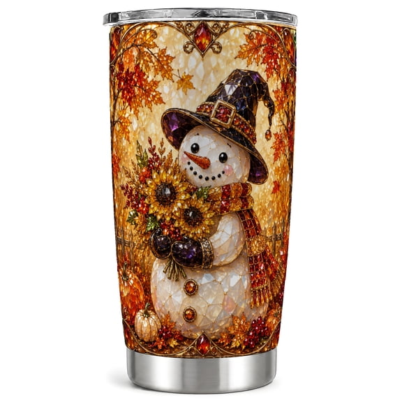 Sunflower Snowman Tumbler 20oz, Autumn Tumbler, Stainless Steel Travel Cup