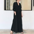 thumbnail image 2 of gakvbuo Women's Cotton Linen Turndown Collar Long Sleeve Pocket Loose Long Shirt Dress, 2 of 8
