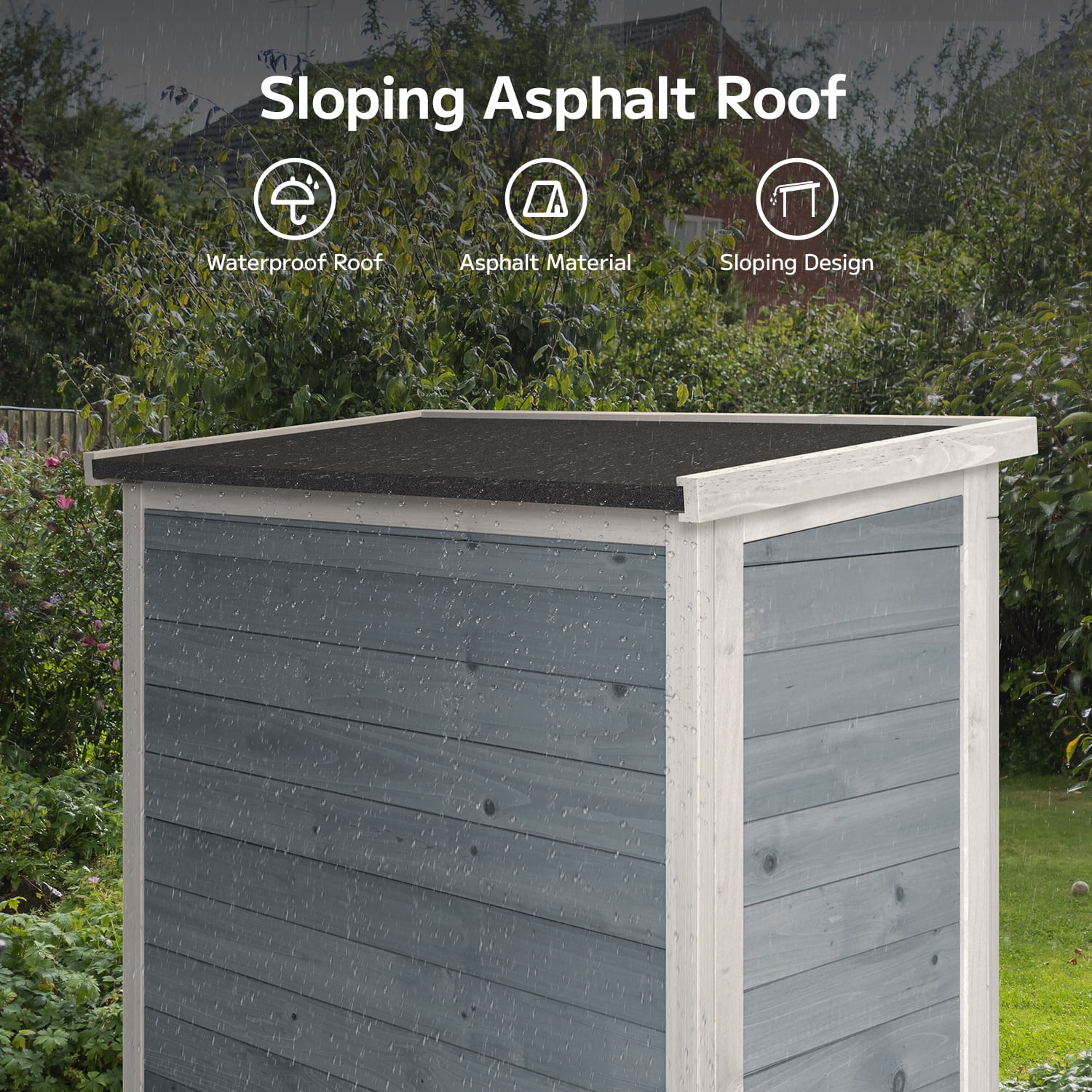 Asofer Outdoor Storage Cabinet, Garden Tool Shed with Removable Shelves & Asphalt Roof for Lawn, Patio, Gray