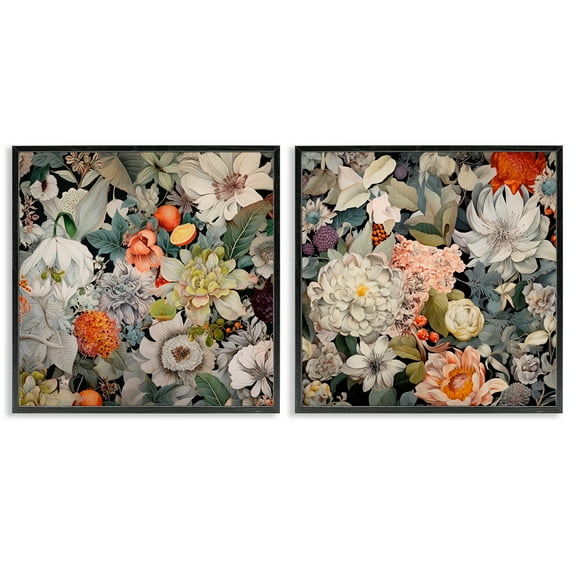 Stupell Industries Striking Botanical Floral Plants & Flowers Painting Black Framed Art Print Wall Art, 12 x 12, Set of 2