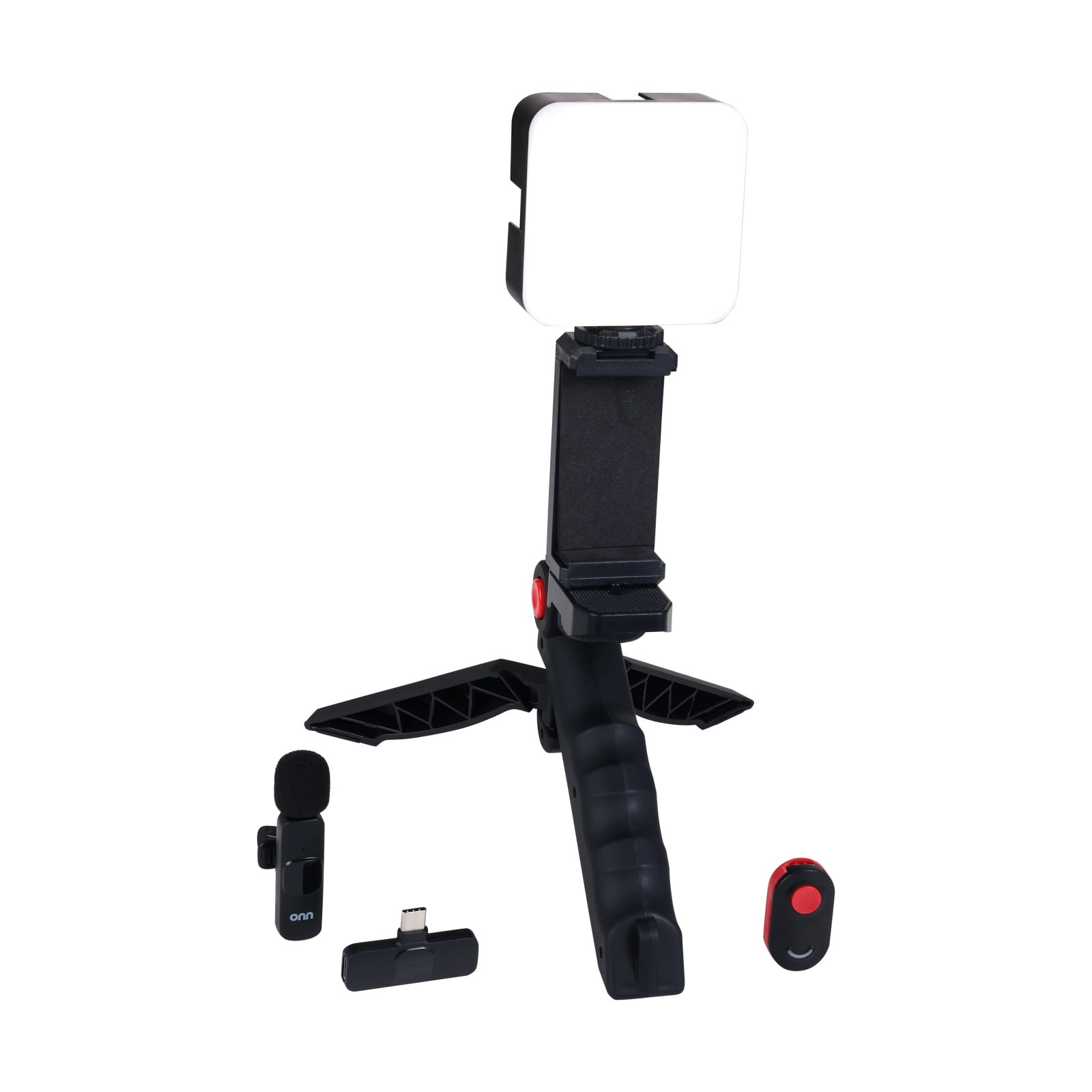 onn Portable LED Video Light Kit with Tripod Grip, Smartphone Holder & Bluetooth Remote for Vlogging, Streaming, and Photography