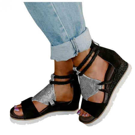 

Sandal for Women Summer Womens Open Toe Chunky Heels Casual Wedge Sandals Zipper Platform Clear Sandals Beach Shoes
