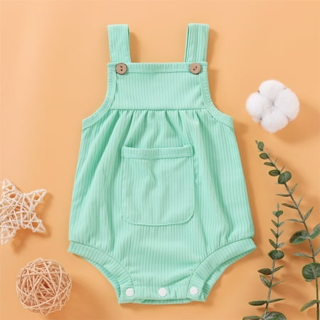 

PatPat Unisex Newborn Solid Color Romper Summr Outfit Sleeveless Jumpsuits with Front Pocket Baby Strap Bodysuit Baic Onesise 0-18 Month