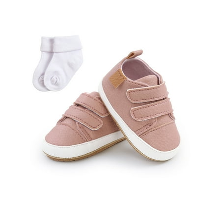 

Gomelly Infant Crib Shoes Prewalker Flats Casual Moccasin Shoe Lightweight Sneakers Toddler Kids Newborn Pink with Socks 4C