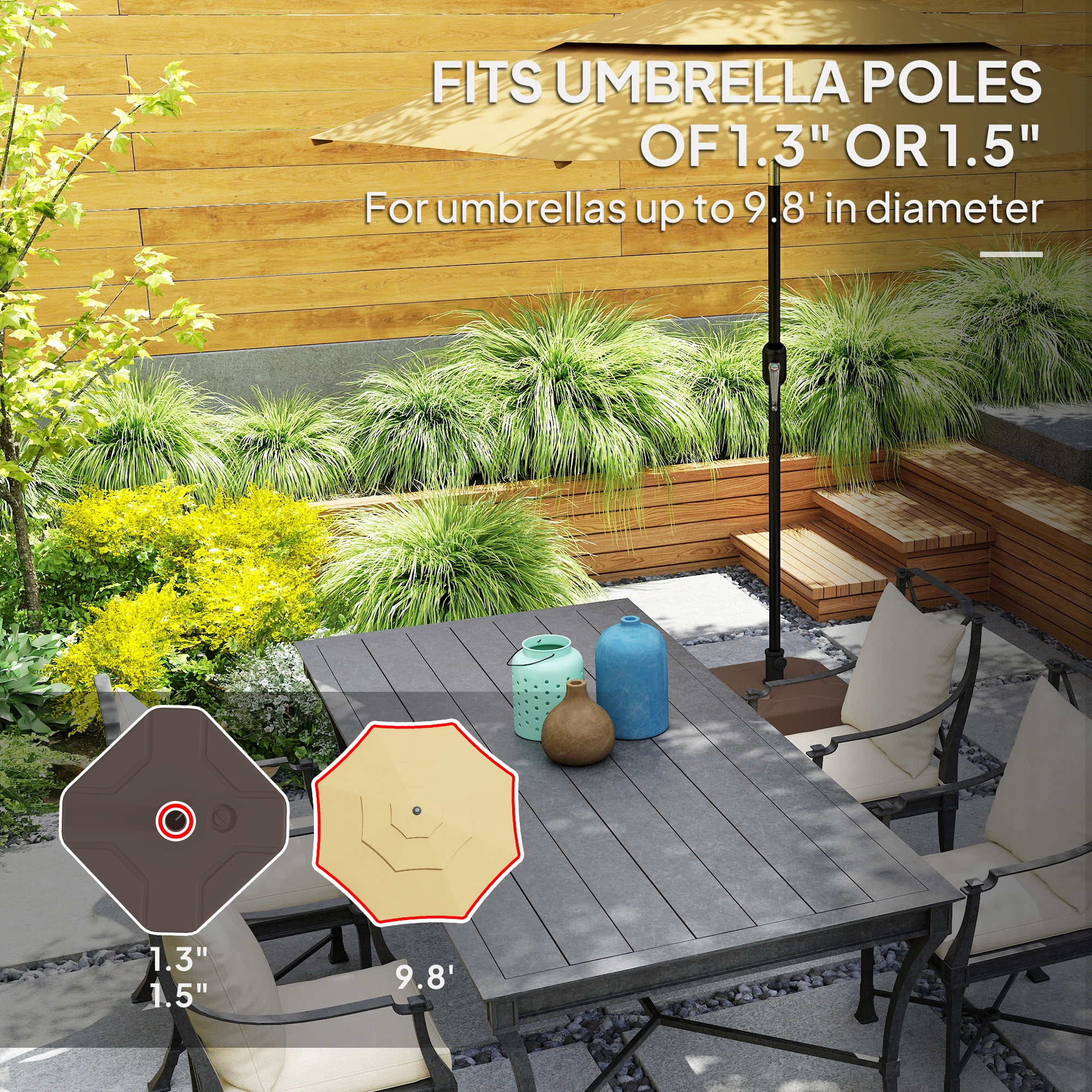 Square Patio Umbrella Base Holder, Heavy Duty Outdoor Umbrella Stand Base, Filled Up to 55lbs with Sand or 44lbs with Water for Garden, Poolside, Brown