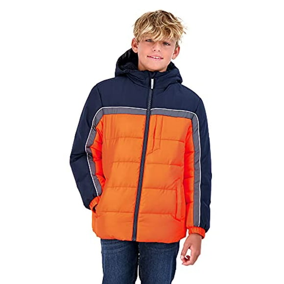 ZeroXposur Boys Puffer Jacket Fleece Lined Hooded Kids Winter Coat with Elastic Cuffs (Large, Zinnia)