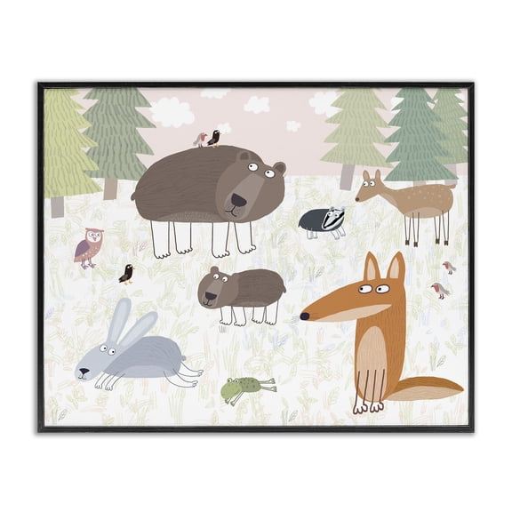 Stupell Industries Cottage Forest Animals Out and About Black Framed Giclee Art, 14 x 11, by Carla Daly