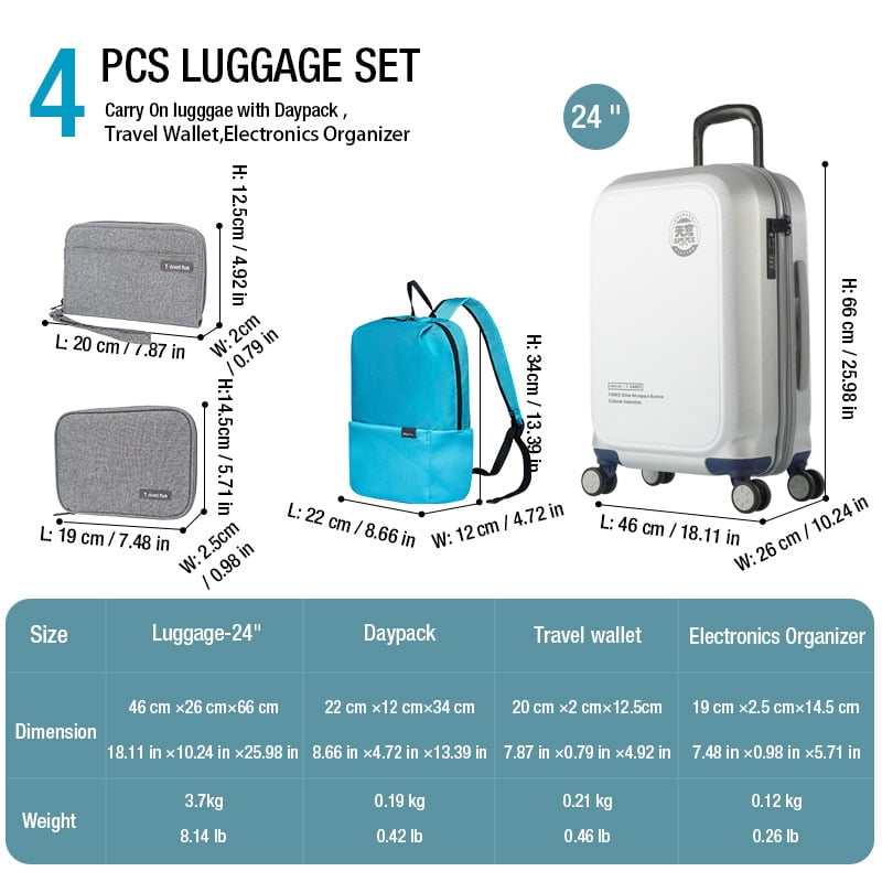 WEPLUS Luggage Sets 4 Piece,24" Hardside Carry-On Luggage, Hardshell Suitcase With Wheels, With Scratch-Resistant Surface, Four Multi-directional Wheels