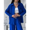 thumbnail image 4 of Conjuntos Casuales de Mujer para Estar en Casa, Camisas de Larga con Botones y Pantalones de Pierna , Chándal Azul XL, 4 of 8