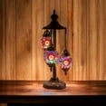 thumbnail image 3 of SILVERFEVER Moroccan Lamps Mosaic Turkish Lamp -Three Tier Lanterns Colorful Handmade Glass Floor or Table with E 12 Bulbs Hot Red Flower Eggshapped, 3 of 8
