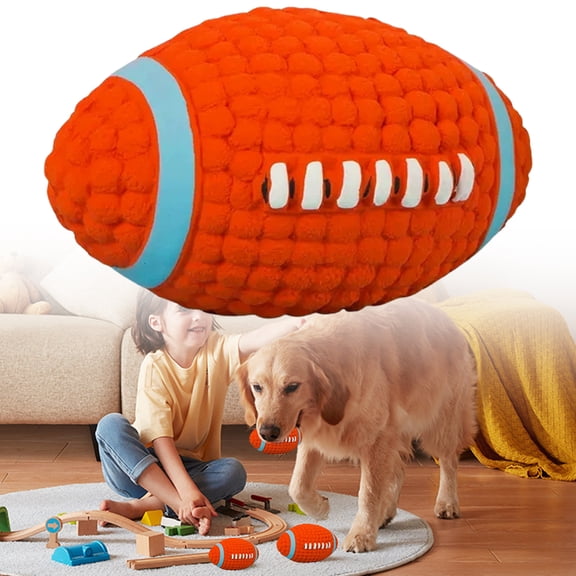 Dog Football Toy - Durable Soft Squeaky Chew Toy, Natural Latex Cotton Filled, Teeth Grinding Interactive Fetch for Small/Medium/Large Dogs,Orange,5.51 × 3.15 "