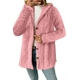 thumbnail image 5 of Busydd Womens Fleece Jacket Solid Color Warm Winter Jackets for Women Comfy Long Sleeve Button Hooded Cardigan for Women XL, 5 of 8