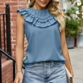 thumbnail image 4 of HAPIMO Women's Chiffon Ruffle Tank Tops Summer Beach Tees Solid Color Ruched Sleeveless Workout Shirts Crew Neck Elegant Casual Tops Trendy for Teen Girls Blue, 4 of 7