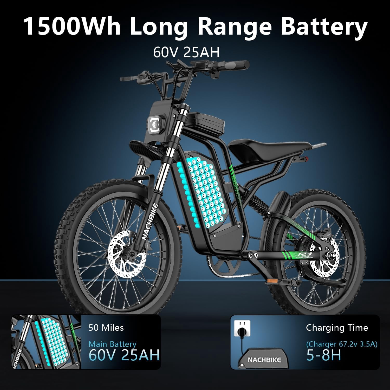 Max Speed 40MPH,4000W(Peak) R1 Electric Dirt Bike for Adults,Electric Motorcycle with 60V/25AH Battery Ebike Bicycle 4-Piston Dual Hydraulic Brake,19x2.7"Tire Front/Rear Suspension