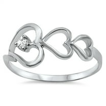 CHOOSE YOUR COLOR Clear CZ Cutout Heart Ring .925 Sterling Silver Thumb Band White Female Size 5