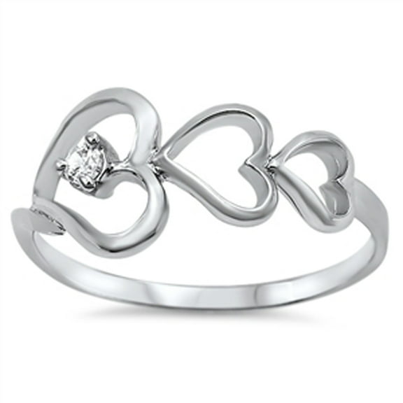 CHOOSE YOUR COLOR Clear CZ Cutout Heart Ring .925 Sterling Silver Thumb Band White Female Size 5