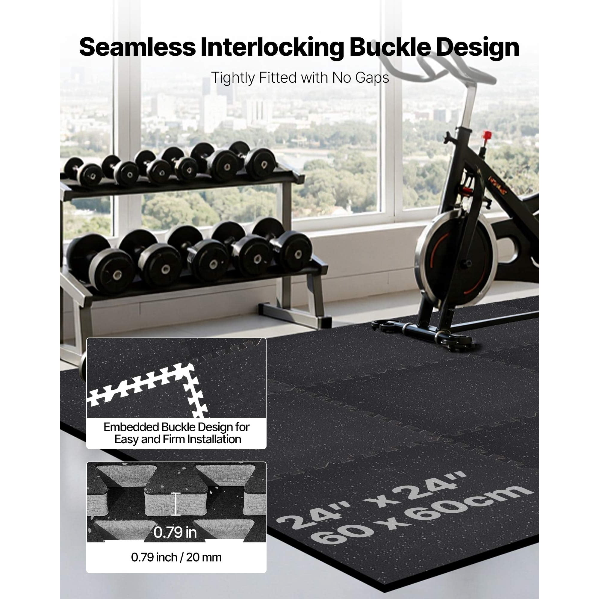 KFFKFF Puzzle Exercise Mat, 12 PCS Fitness Mats, 24 x 24 x 0.79 in, Durable EVA Foam Tiles, Interlocking Soft Rubber Flooring, Protective Padding with Gray Dots for Home Gym or Office