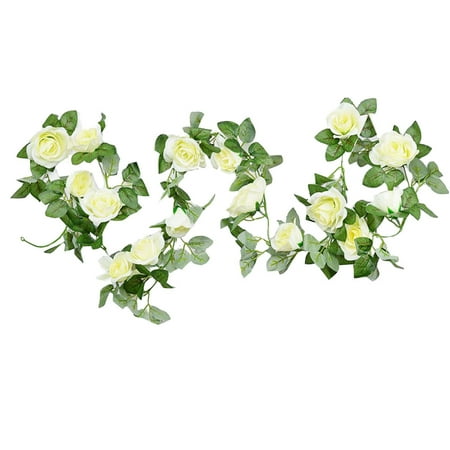 7.5ft Artificial Flower Vine, Justdolife 16 Heads Fake Romantic Rose Flowers Garland for Home Wedding Party Outdoor Decor