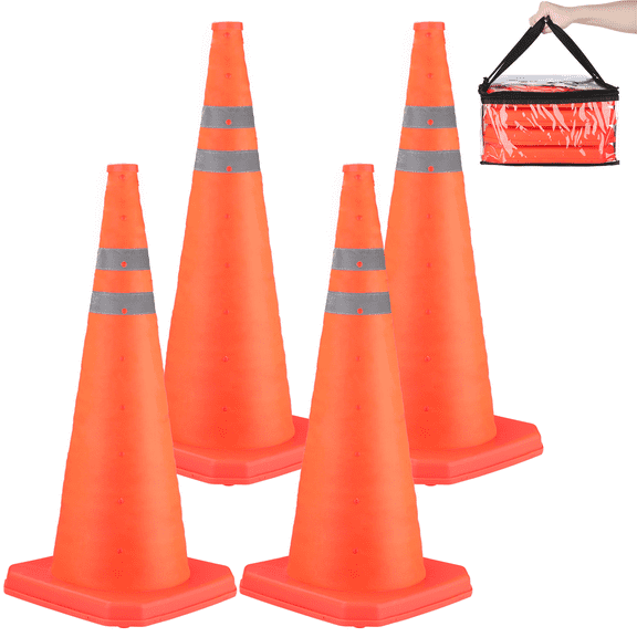 4Pcs 28'' Collapsible Safety Cones, Collapsible Traffic Cone, Multi Purpose Pop-up Cones for Parking Lot, Road Parking, Driving Practice