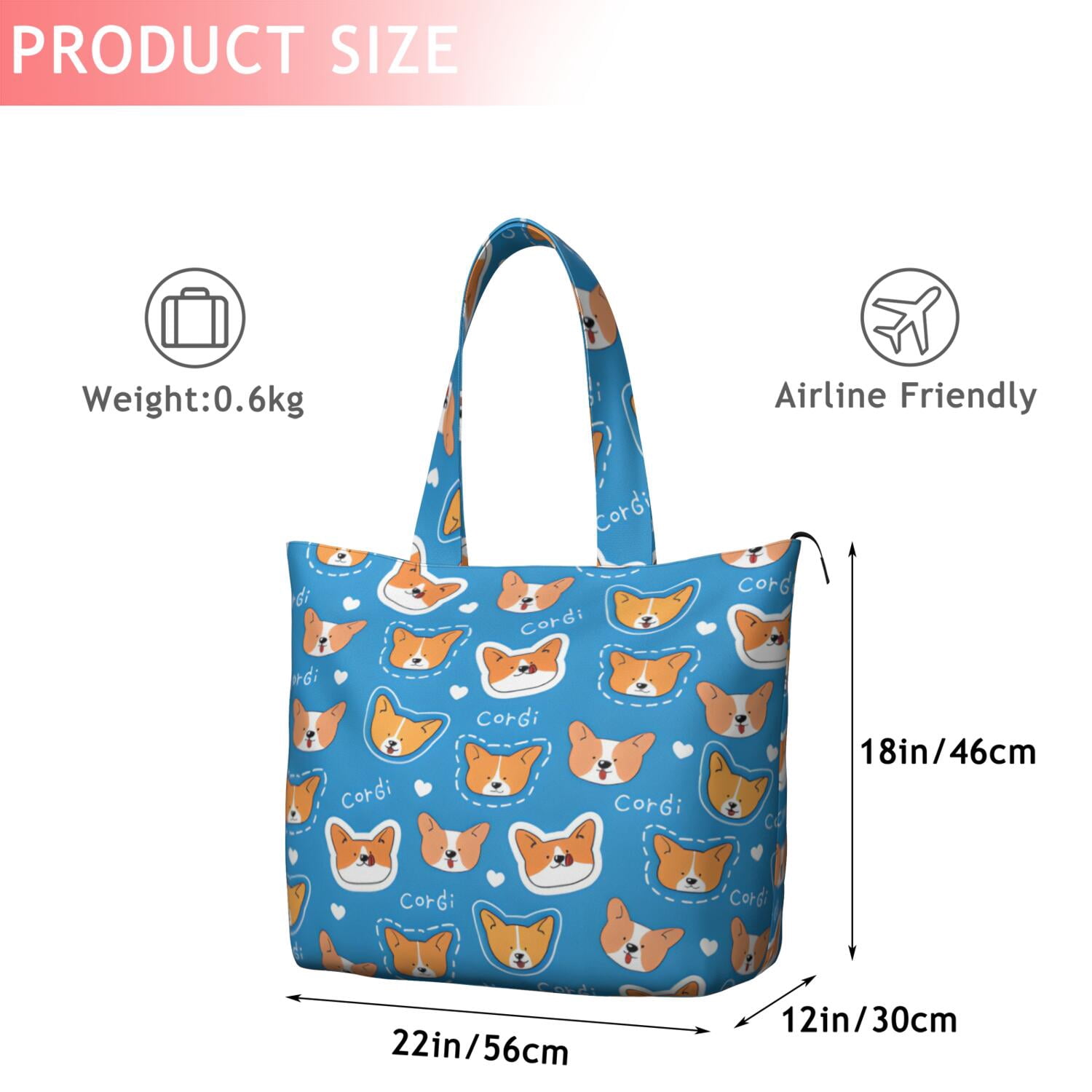 Cartoon Corgi Travel Tote Bags for Women Carry On,Large Weekender Bags for Women Travel,Multi Functional Duffle Bag for Work,Shopping,Sports