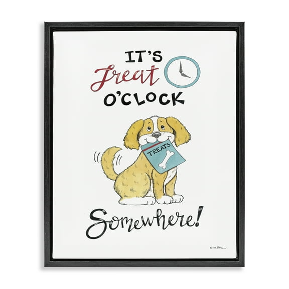 Stupell Industries Treat o'Clock Somewhere Animals Painting Black Floater Framed Canvas Art Print Wall Art, 17 x 21