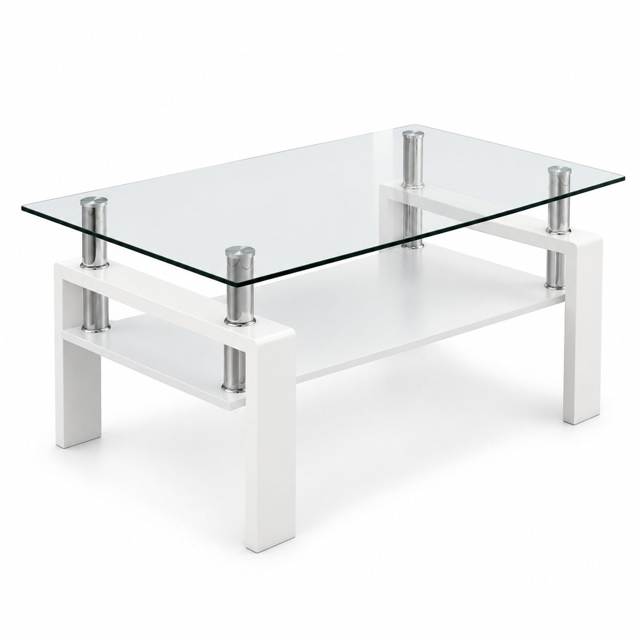 Rectangular Coffee Table with Tempered Glass Top and Storage Shelf Modern MDF Leg Coffee Table for Living Room Home Office
