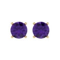 thumbnail image 3 of 4 Ct Round Cut Studs Purple Natural Amethyst 14K Yellow Solid Solid Gold Everyday Dainty Earrings Push Back, 3 of 7