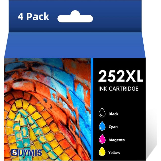 Cartucho de tinta 252XL para Epson Workforce WF-7110, WF-7710, WF-7720, WF-3640 y WF-3620 (1 negro, 1 cian, 1 magenta y 1 amarillo, paquete de 4)