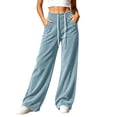 thumbnail image 2 of ClodeEU Women's Drawstring Elastic High Waist Wide Leg Corduroy Pants,Solid Color Loose Casual Trousers With Pockets ,Women's Plus XL, 2 of 7