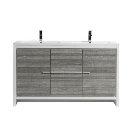 Mod 60 Double Sink Ash Gray Modern Bathroom Vanity With