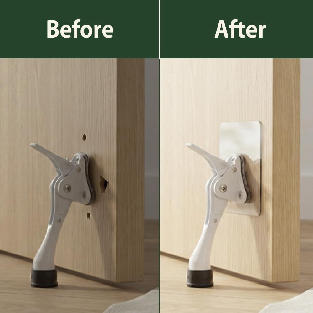 Door Stopper with Adhesive Bracket Stickers, No Drilling or Tools Needed, Available for All Doors, Door Holder, Heavy Door Stop, KickDown Door Stoppers, Bottom of Door by HASHI (Satin Nickel/Bracket)