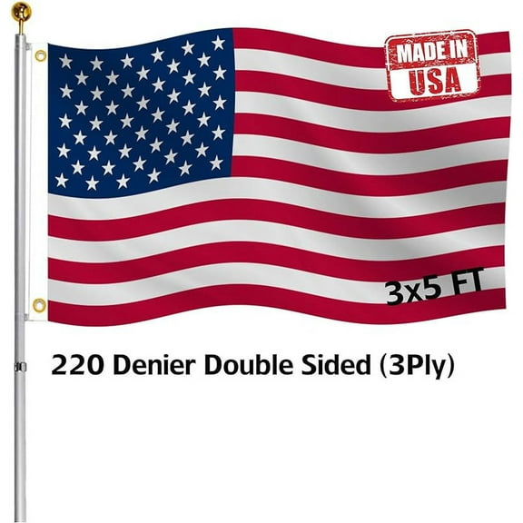 Double Sided American US Flag 3x5 FT Outdoor- UV Fade Resistant United States Flags Canvas Header with 2 Brass Grommets Easy to Rising