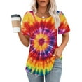 thumbnail image 2 of jtjvou Women's Business Work Blouse Tie Dye Tuinc Going out Tops for Teen Summer Casual Loose Crewneck Tees Trendy Fashion Short Sleeve Shirts Multicolor,L, 2 of 6