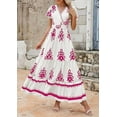thumbnail image 6 of PRETTYGARDEN Womens Summer Casual V Neck Boho Maxi Dress Flowy Aline Bell Sleeve Tiered Floral Dresses with Pocket, 6 of 7
