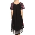 thumbnail image 2 of Sakkas Elisha Mid Length Batik Caftan Embroidered Cap Sleeves Floral Pattern - Navy / Pink - One Size, 2 of 5