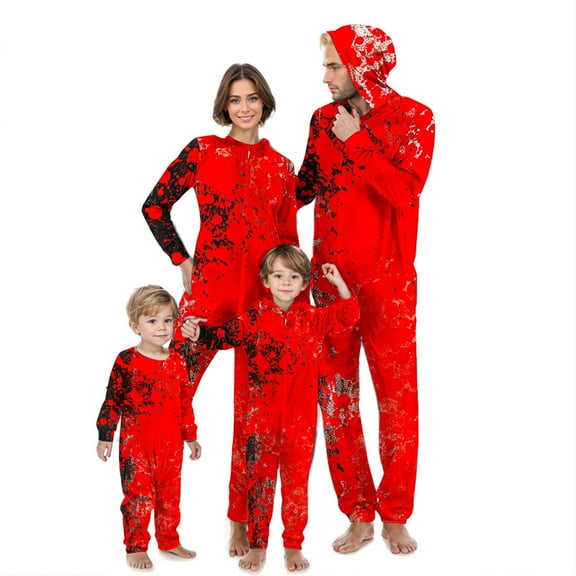 AGWOLF Halloween Bloody Onesie for Family Zipper Hooded Jumpsuit Matching Halloween Pajamas for Family Halloween Pajamas Matching Sets Mom L