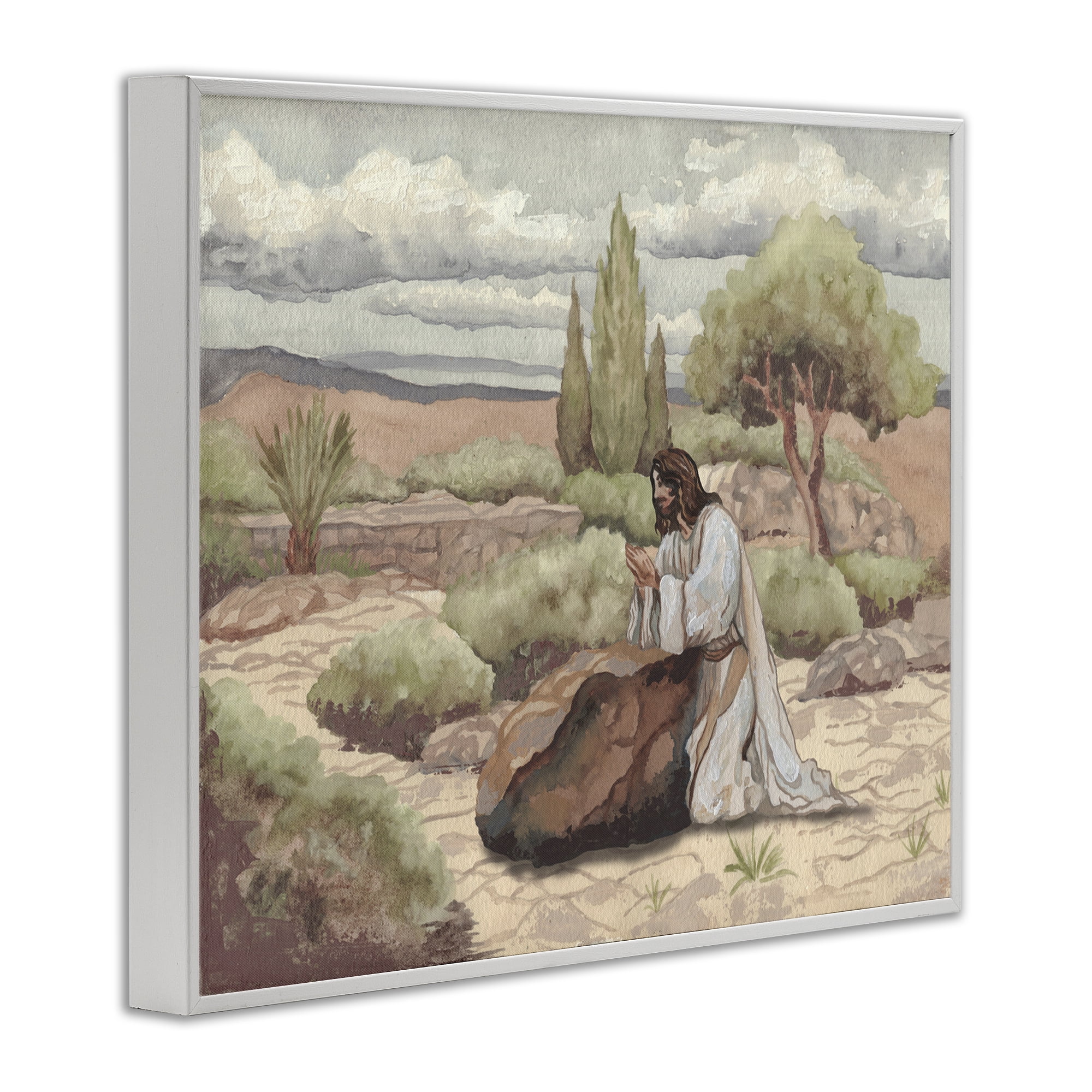Stupell Industries Jesus Praying Countryside White Framed Giclee Art, design by Elizabeth Medley