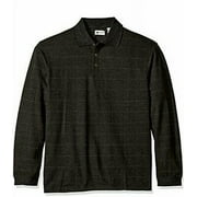 Haggar Men's Size S Classic Fit Windowpane Jacquard Long Sleeve Polo Shirt Black