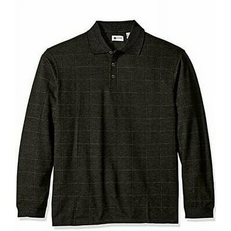 Haggar Men's Size S Classic Fit Windowpane Jacquard Long Sleeve Polo Shirt Black