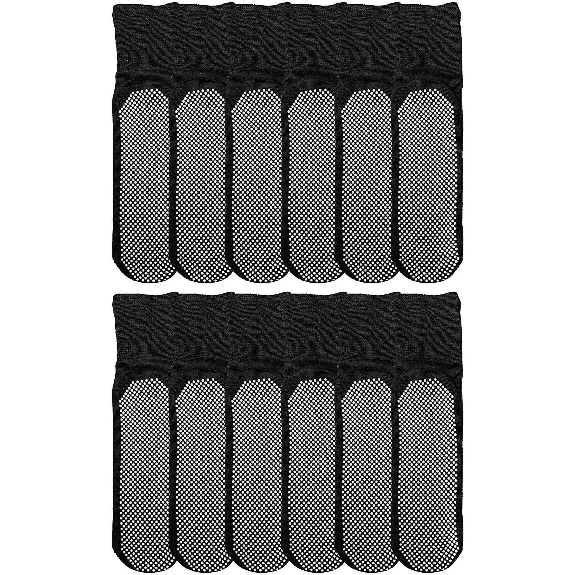 Yacht & Smith 12 Pairs of Loose Fit Gripper Bottom Diabetic Non-Skid Slipper Black Socks, Grippy Hospital Sock, Wholesale Bulk, 10-13