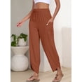 thumbnail image 3 of ANRABESS Wide Leg Capri Pants for Women Smocked High Waist Cropped Lounge Pants with Deep Pockets, Crisscross Hem Beach Vacation Trousers Size XXL, 3 of 9