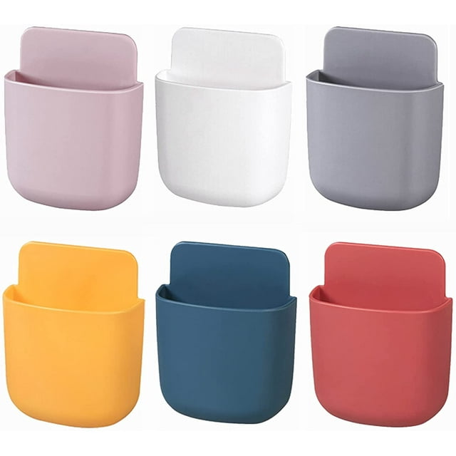 TORUBIA 6 Pcs Remote Control Holders, Self-adhesive Remote Control Storage Box, Wall Mounted Phone Holder Organizer for Home, Office, Remote, Pencil, Phone Charging Storage Boxes Holder - 6 Colors