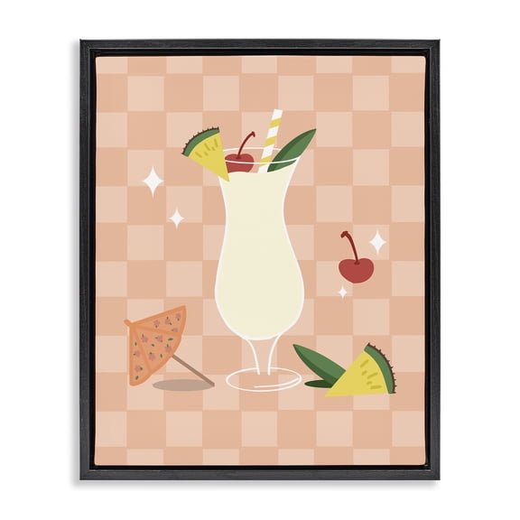 Stupell Industries Southwestern Pina Colada on Checkered Black Floating Frame Canvas Art, 17 x 21, by Anna Quach