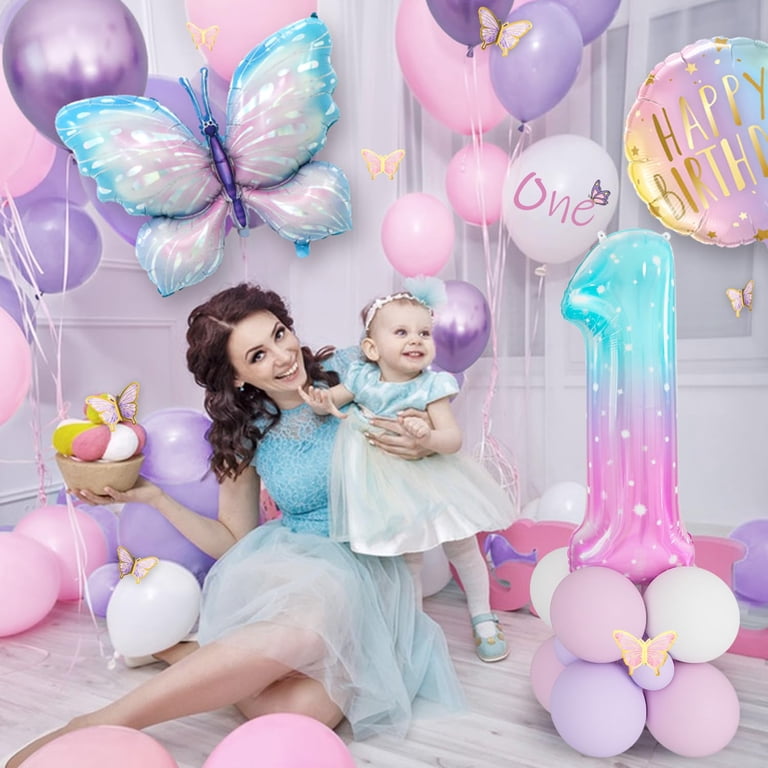 Butterfly Party Decorations Pink & Purple 1st Birthday Decorations Set ...